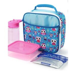 Arctic Zone Blue Owl Insulated Lunch Box set ice pack for work or school